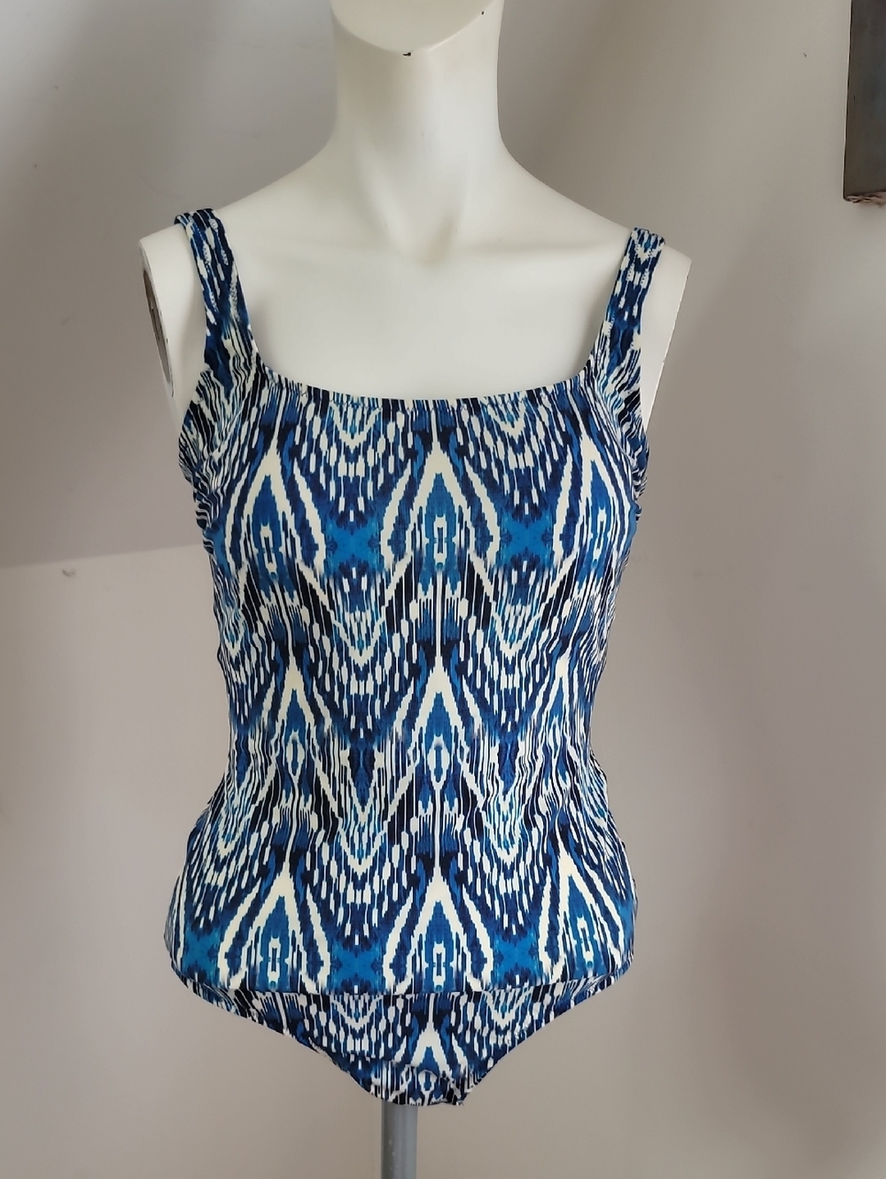 Profile by Gottex Java Blue Ikat One-Piece Classic Full Coverage Swimsuit, Sz 10